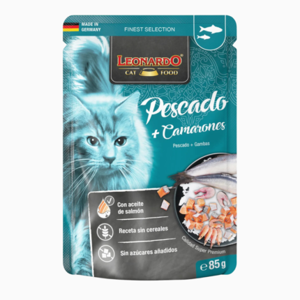 Paté de pescado con gambas para gatos Leonardo, envase de 85 g